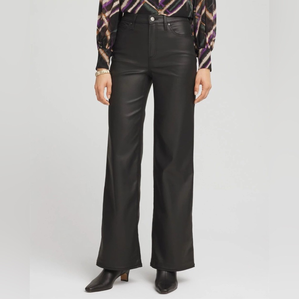 Chico’s High Rise Wide Leg Coated Denim - Picture 3 of 12